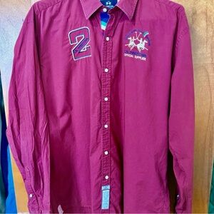 Maserati Burgundy Embroidered Button Down Shirt
